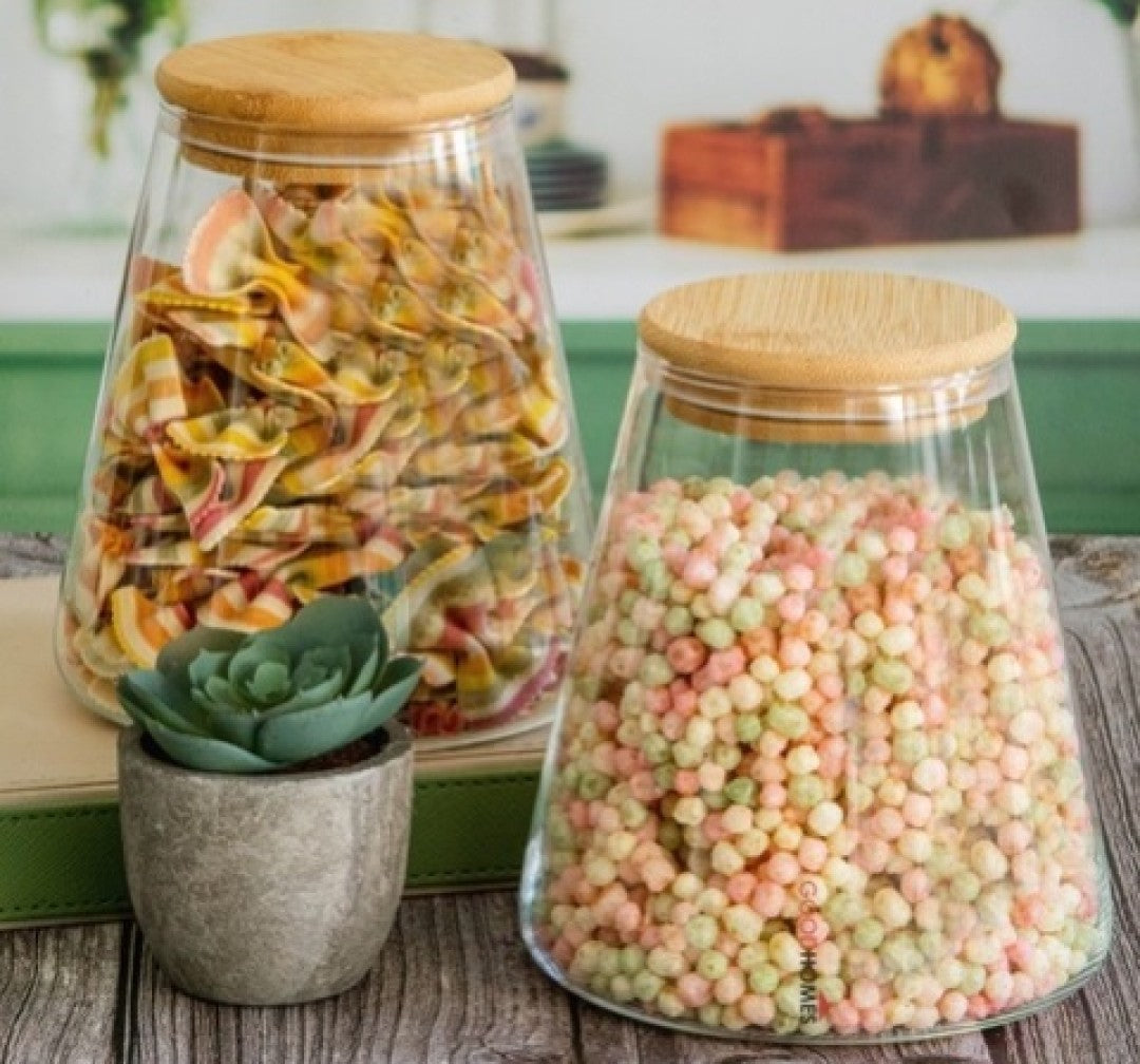 Glass Jar Set With Bamboo Lid - Set of 3