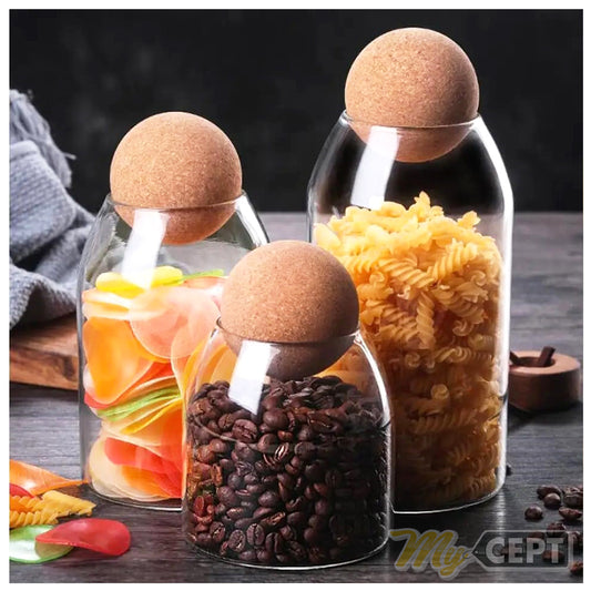 Set of 3 Glass Jars with Cork Lid