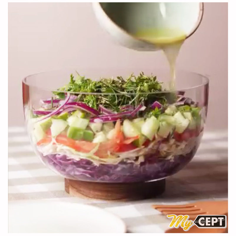 Glass Salad Bowl with Wooden Base