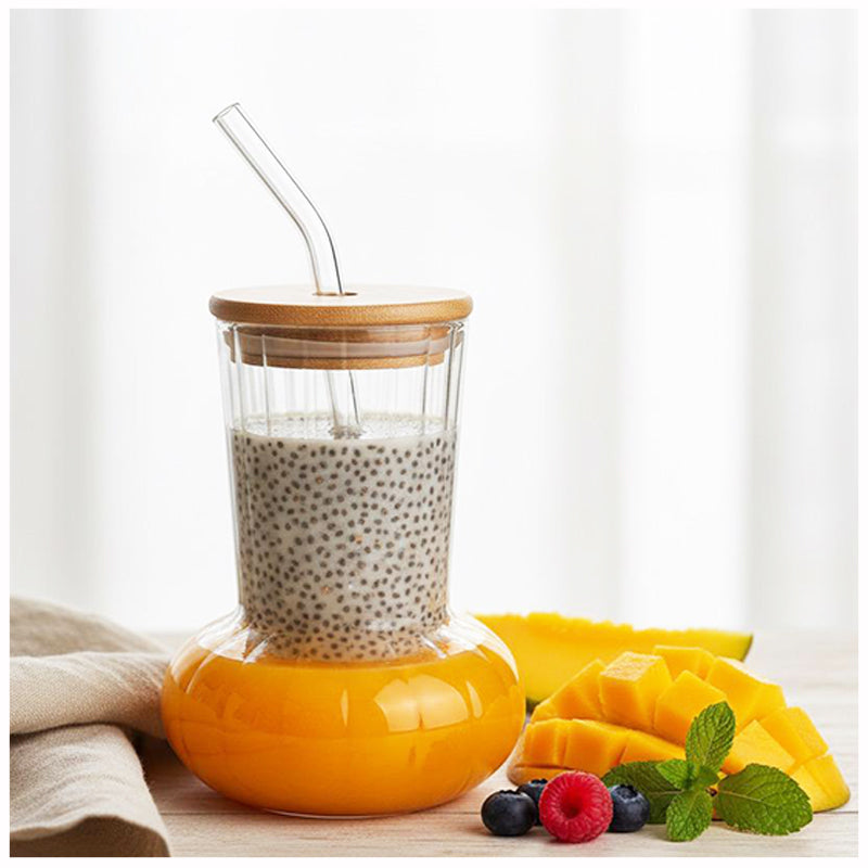 Pot Belly Glass with Bamboo Lid & Straw