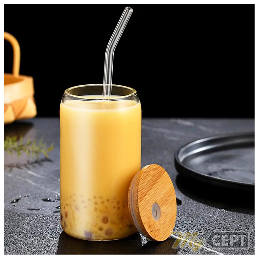 550ml Glass with Lid & Straw