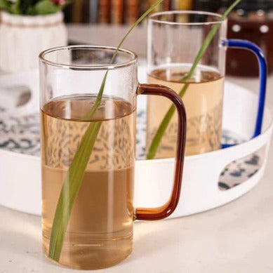 380ml Glass Mug - Pack of 4 (Blue & Black)