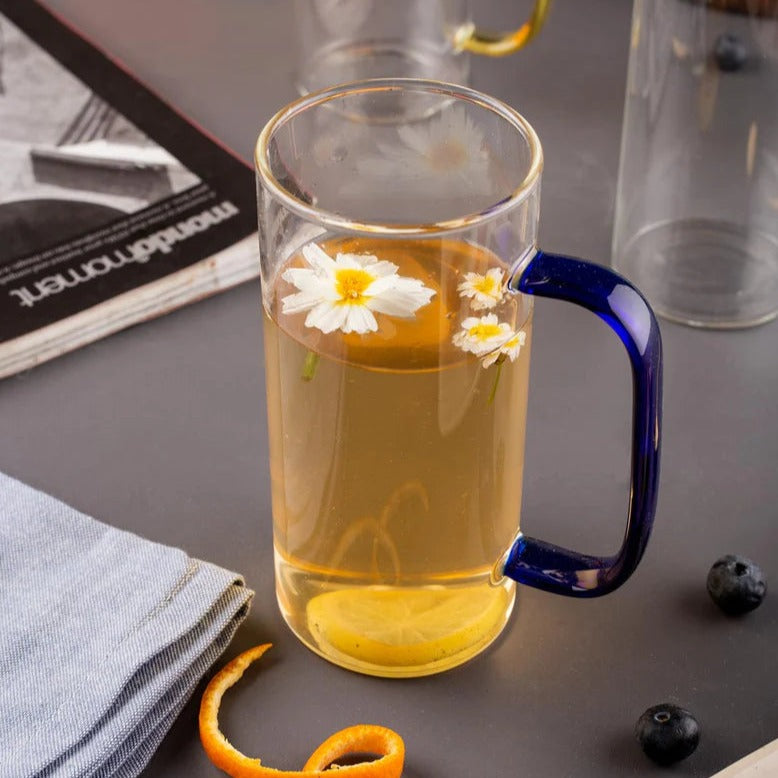 380ml Glass Mug - Pack of 4 (Blue & Black)