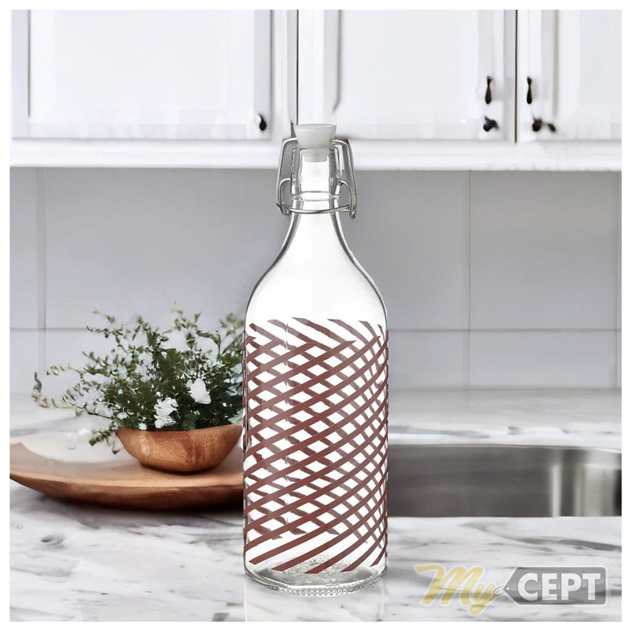 Glass Bottle with Stopper 1L Grey/Pink