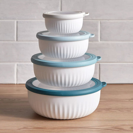 4-Pc Airtight Bowl Set With Lid - White/Blue