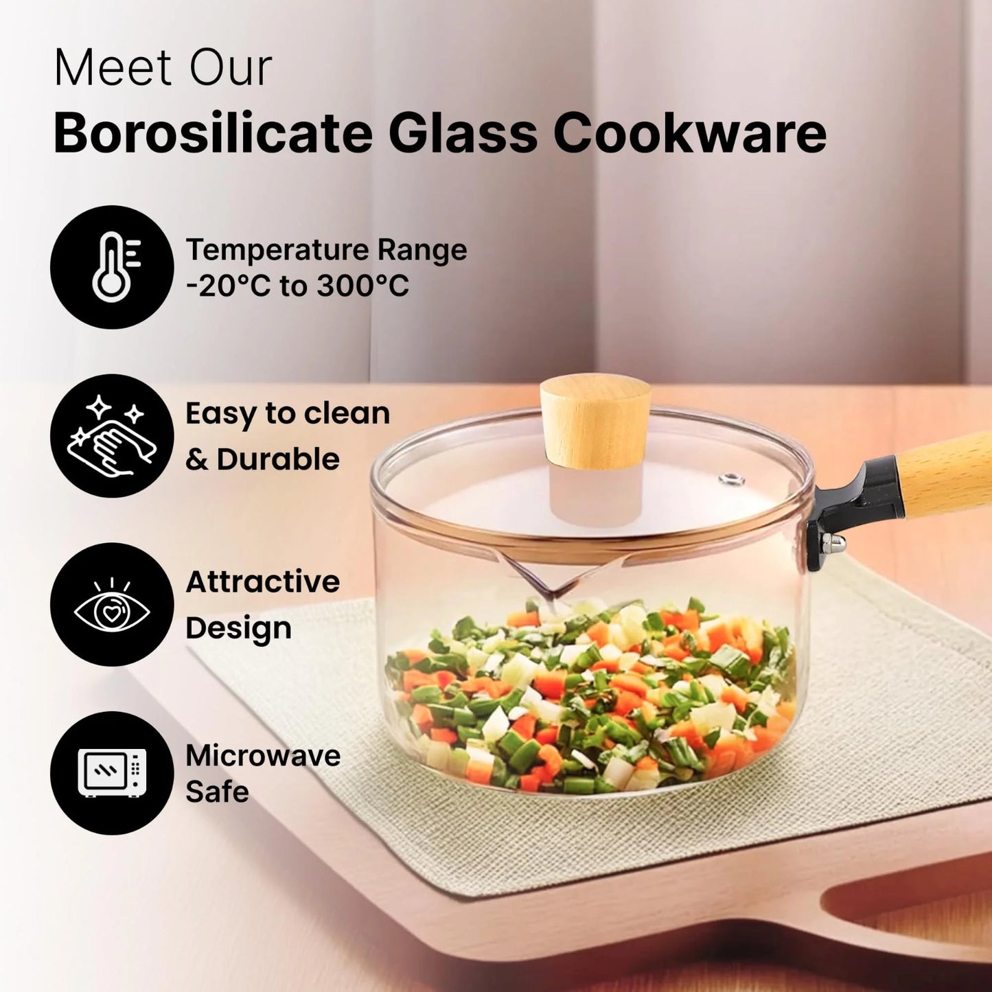 Glass Sauce Pan with Lid 1.45L