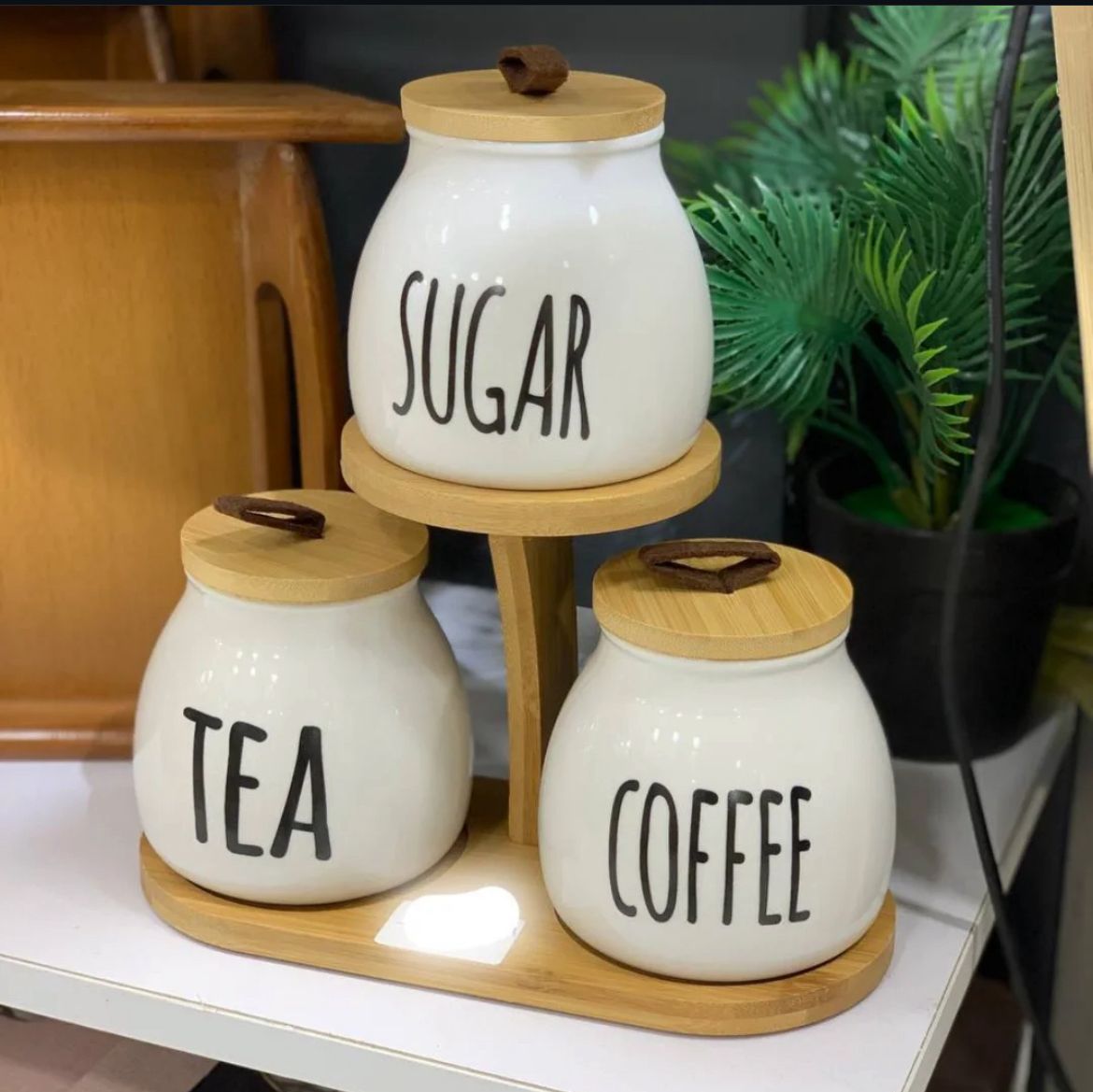 Tea Coffee Sugar Jars with Stand