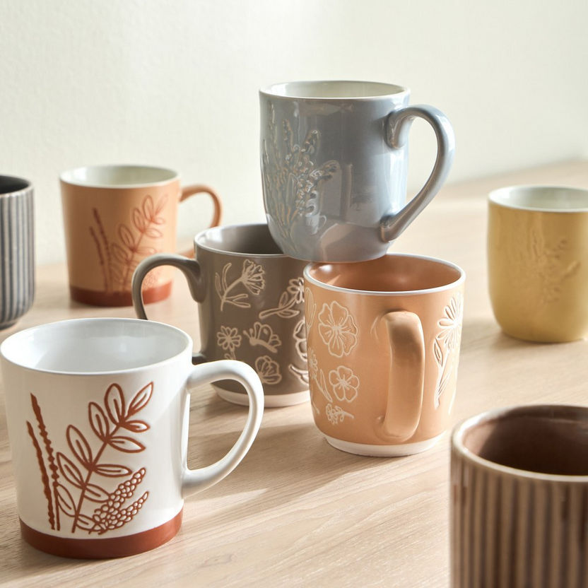 380ml Ceramic Mug Carved Beige