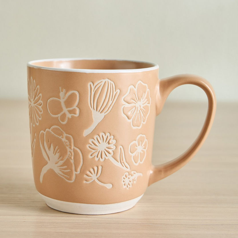 380ml Ceramic Mug Carved Beige
