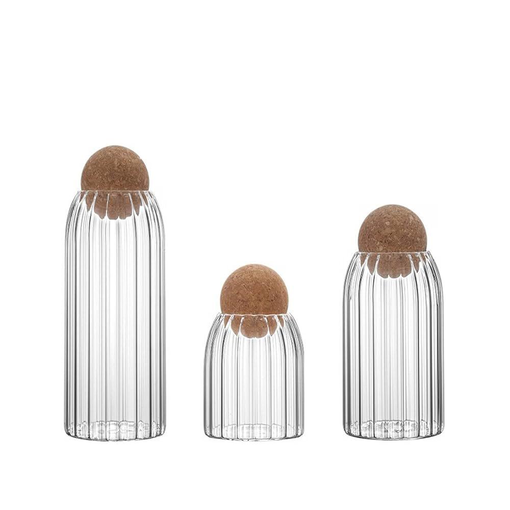Set of 3 Textured Glass Jars with Cork Lid