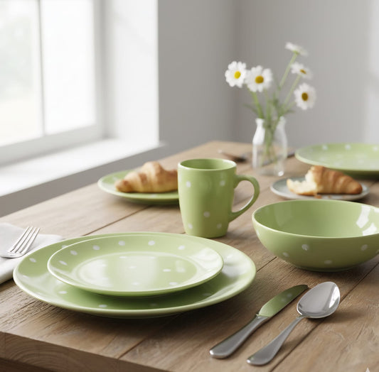 16-Pc Dinner Set Green Dots