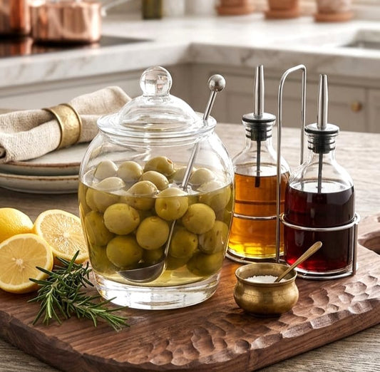 Olive Glass Jar with Spoon