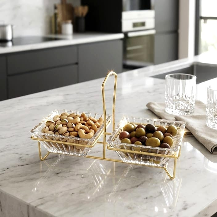 2-Section Glass Platter Golden