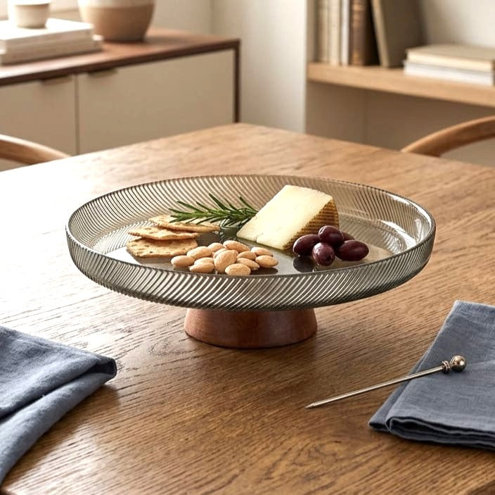 Glass Serving Platter Grey