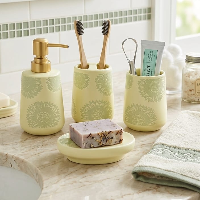 4-Pc Bathroom Set Patterned Flower
