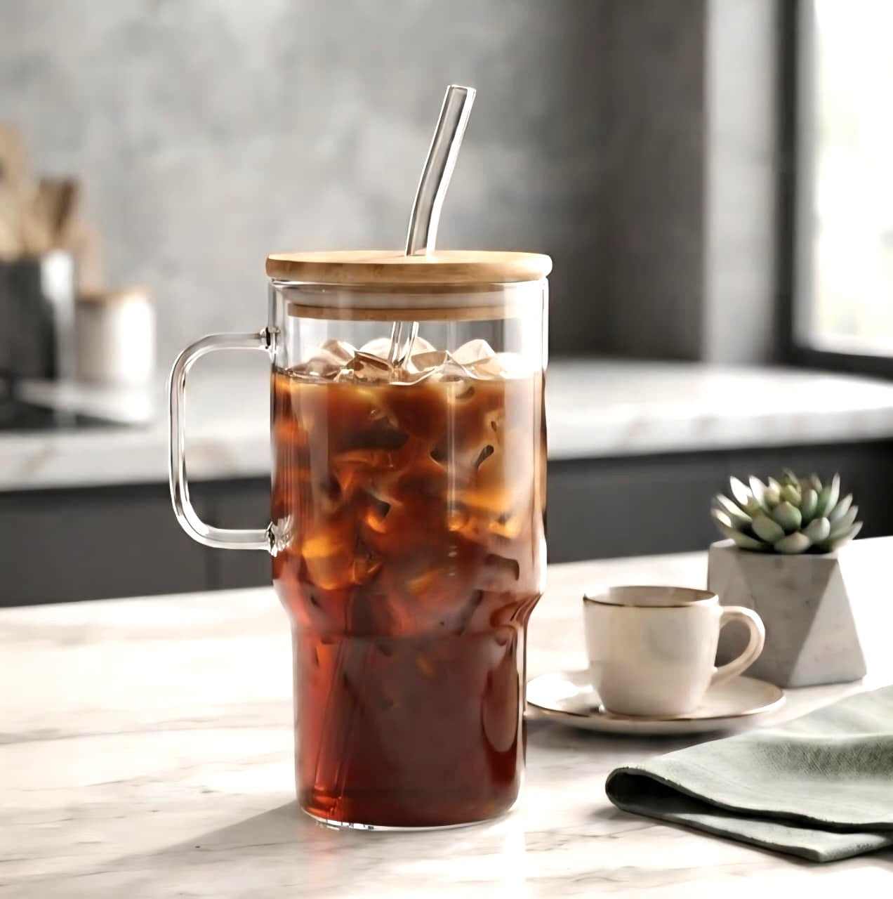 600ml Glass Tumbler with Lid