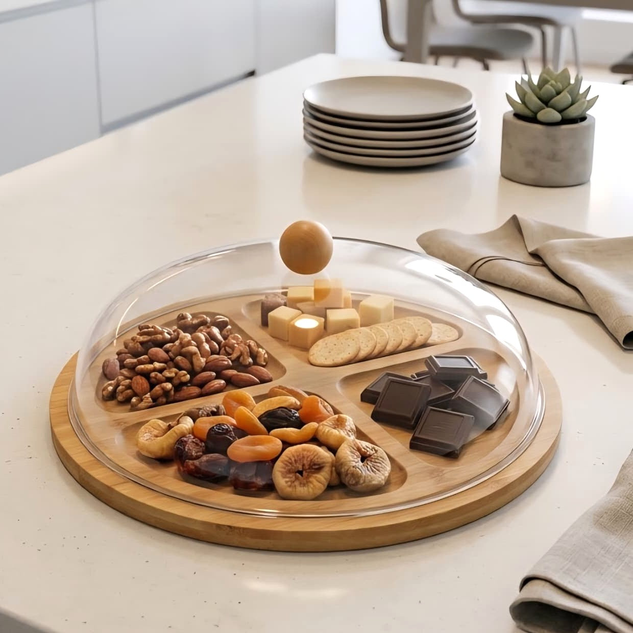 4-Section Bamboo Platter with Dome