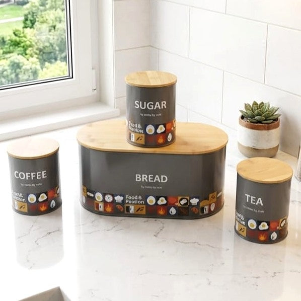 Bread Box & Jars Set Grey