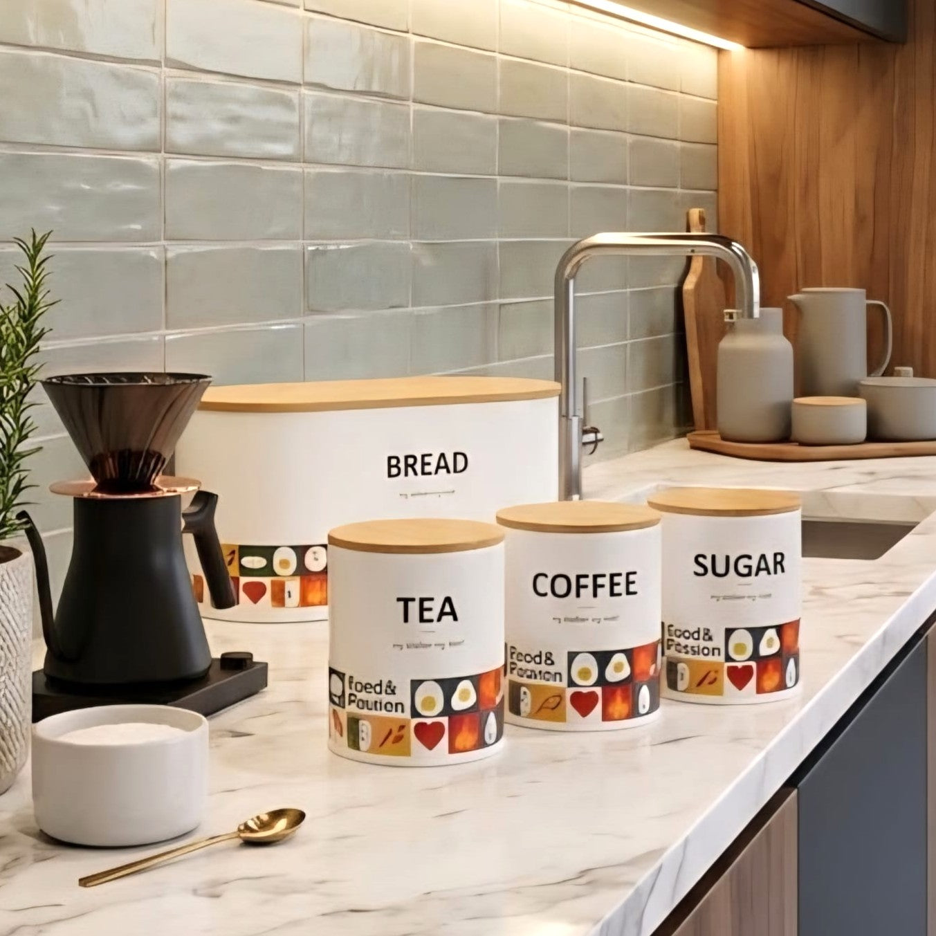 Bread Box & Jars Set White