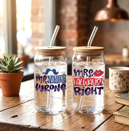 Mr & Mrs Glass with Straw Set of 2