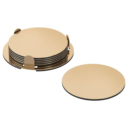 Coasters With Holder (Pack of 6) - Brass