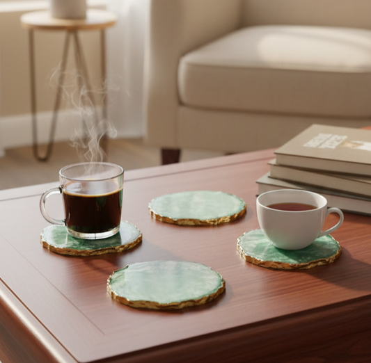 Resin Coasters - Green/Gold - Pack of 4