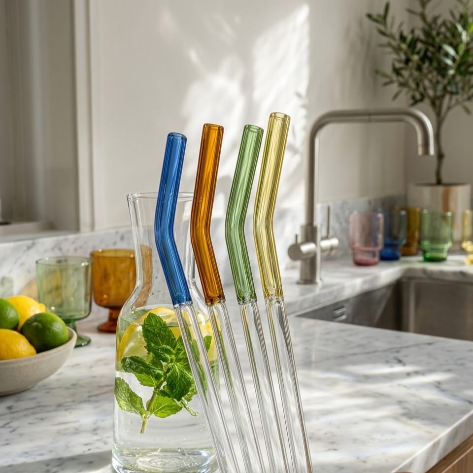 Set of 4 Glass Straw with Brush