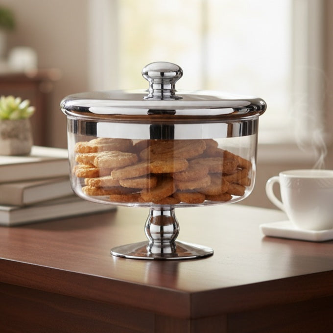 Wide Decorative Glass Jar - Silver