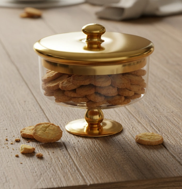 Wide Decorative Glass Jar - Golden