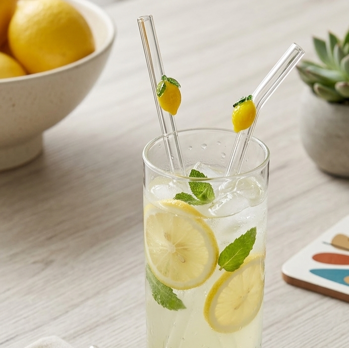 Lemon Glass Straw with Brush - Pk of 4