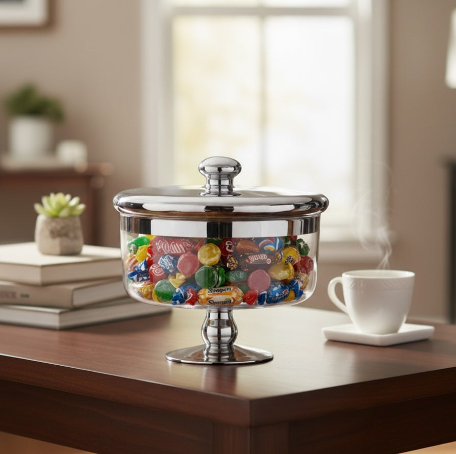 Wide Decorative Glass Jar - Silver