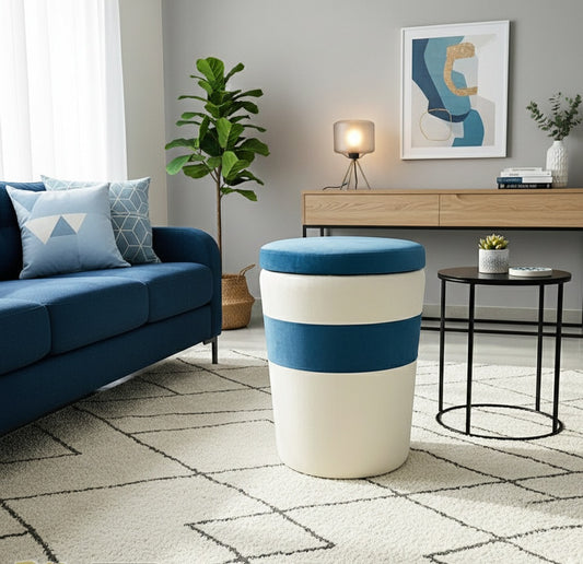 Pouffe Ottoman Blue/Ash White