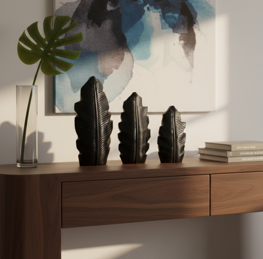 Decor Leaf Vase Set of 3 - Black