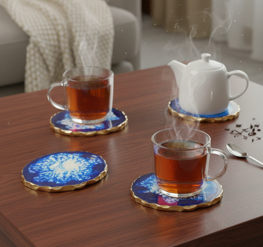 Resin Coasters - Blue/Gold - Pack of 4