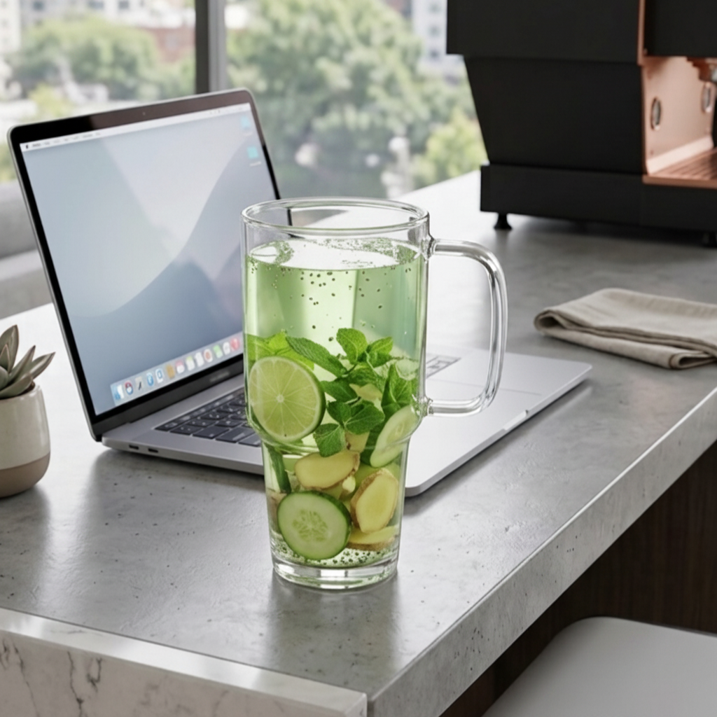 1L Glass Tumbler With Straw