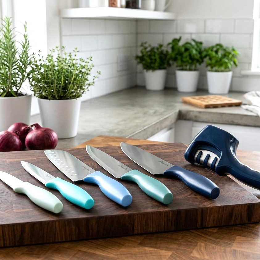 6-Pc Knife With Cover & Sharpener Set