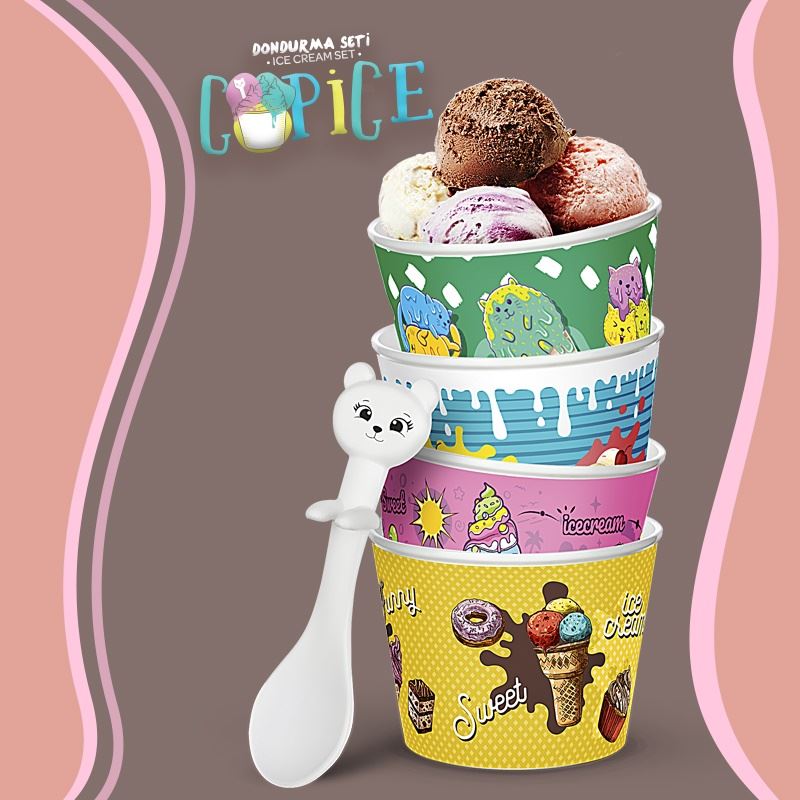 Ice Cream Cups with Spoons - Pack of 4