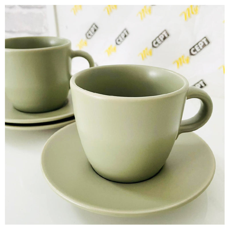 Cups with Saucer Matt Green - Pack of 4