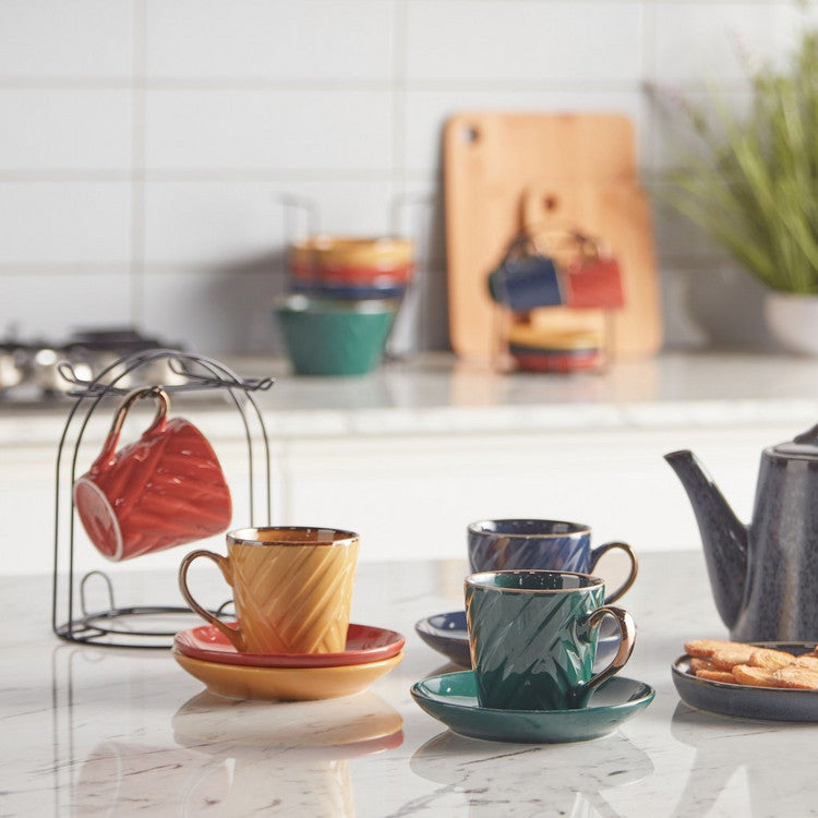 4-Pc Cup Saucer Set With Stand - 250ml