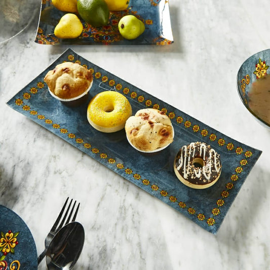 Glass Serving Platter Blue