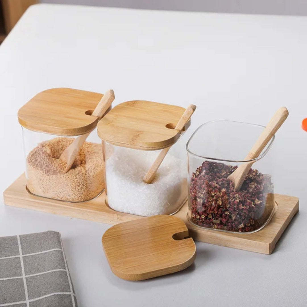 280ml Square Jars With Tray - Set of 3