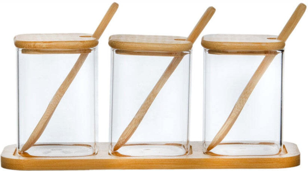 280ml Square Jars With Tray - Set of 3
