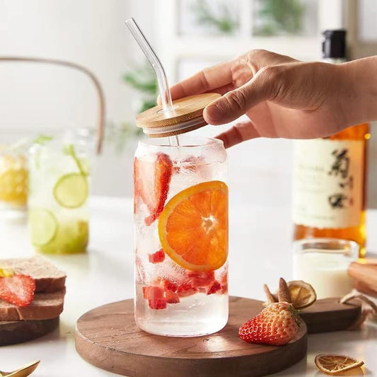 550ml Glass with Lid & Straw