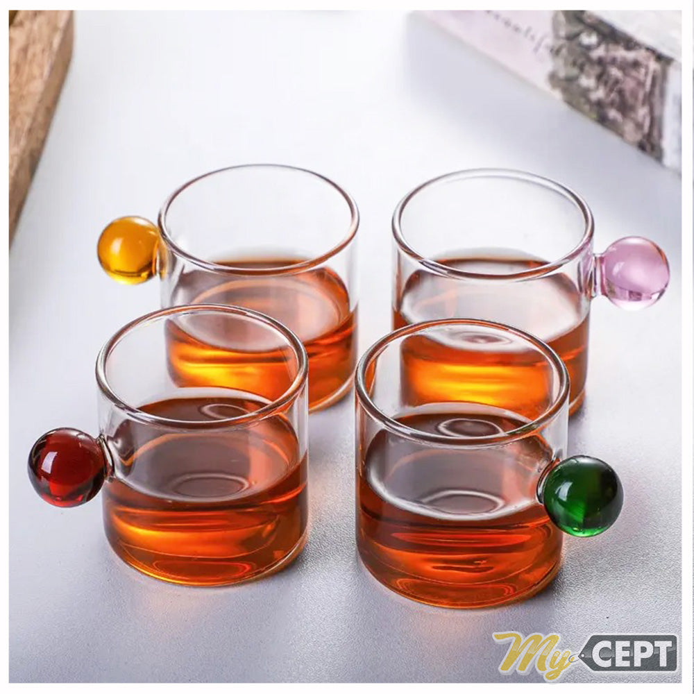 120ml Glass Mugs with Ball Handle Set of 6