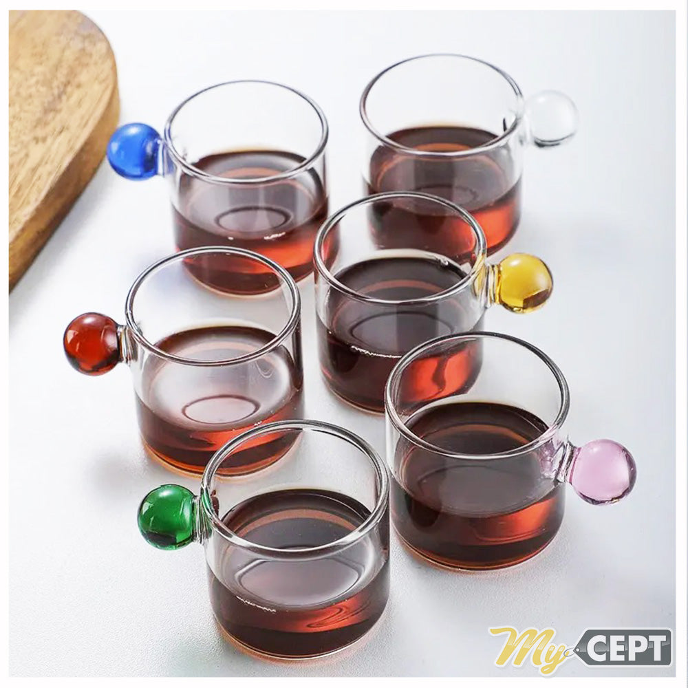 120ml Glass Mugs with Ball Handle Set of 6