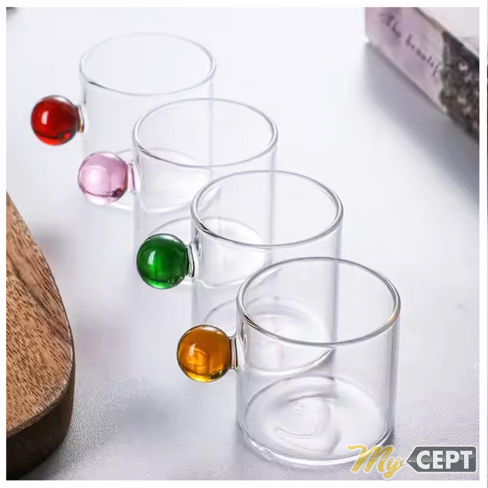 120ml Glass Mugs with Ball Handle Set of 6