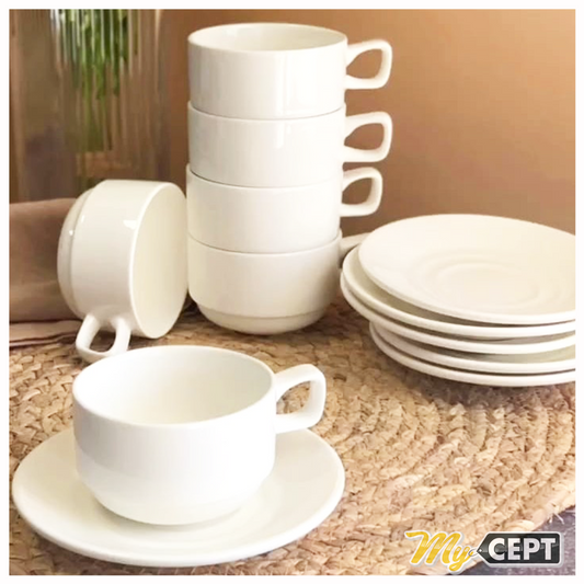 215ml White Cup & Saucer Set of 6