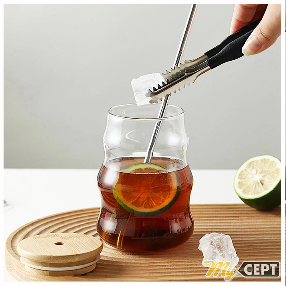 500ml Ribbed Glass with Lid & Straw