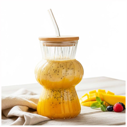 Textured Bump Glass with Bamboo Lid & Straw