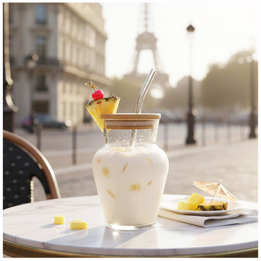 Pear Shaped Glass with Bamboo Lid & Straw